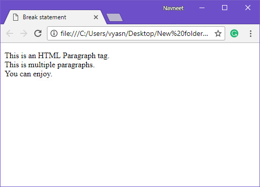 HTML break example HTML break example